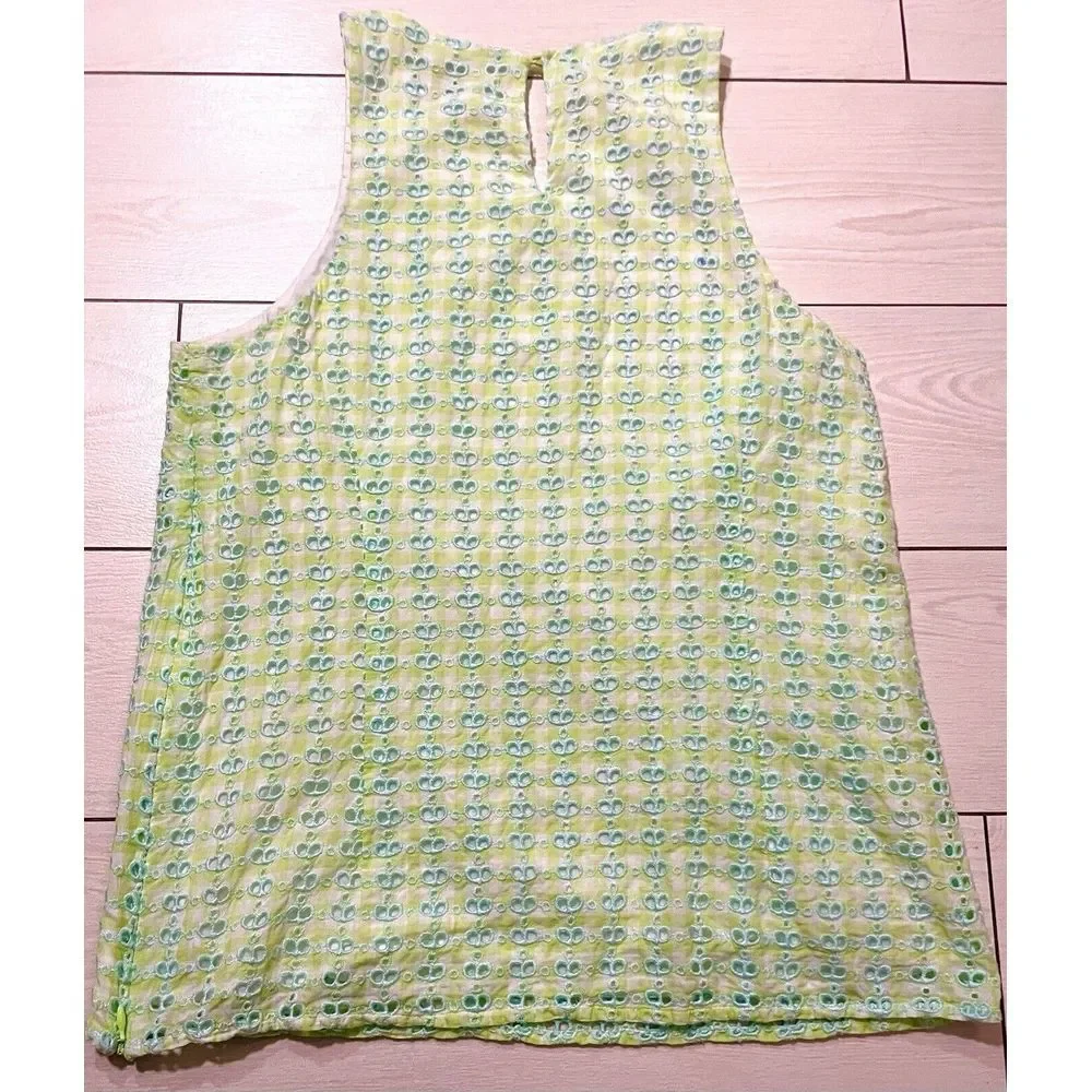 Vineyard Vines‎ green eyelet sequin neckline tank top 100% Cotton Size 4 - Picture 3 of 3